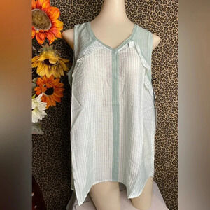 🌴3/$30🌴DOE & RAE Mint Green Striped Sleeveless Ruffle Boho Tank Top NWT